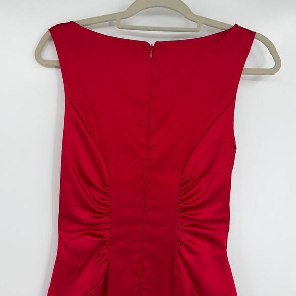 Cache Satin Y2K Cocktail Dress Sz 4 Red Ruched Holiday Valentines Bodycon USA - Picture 6 of 9